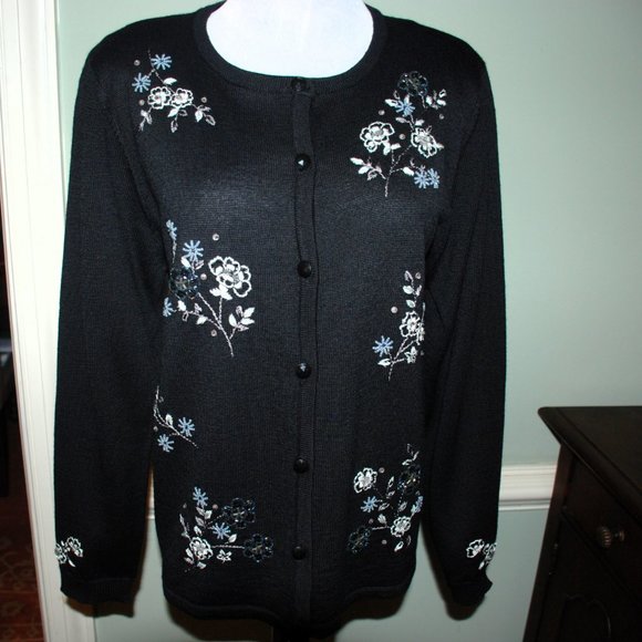 NWOT Alfred Dunner Fabulous Black Embellished Cardigan - Picture 3 of 10
